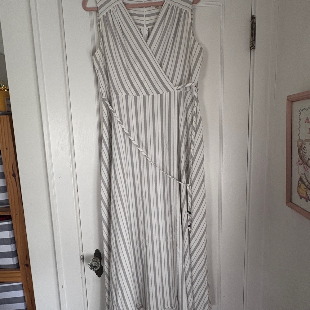 Grey and White Faux Wrap Calvin Klein Maxi Dress